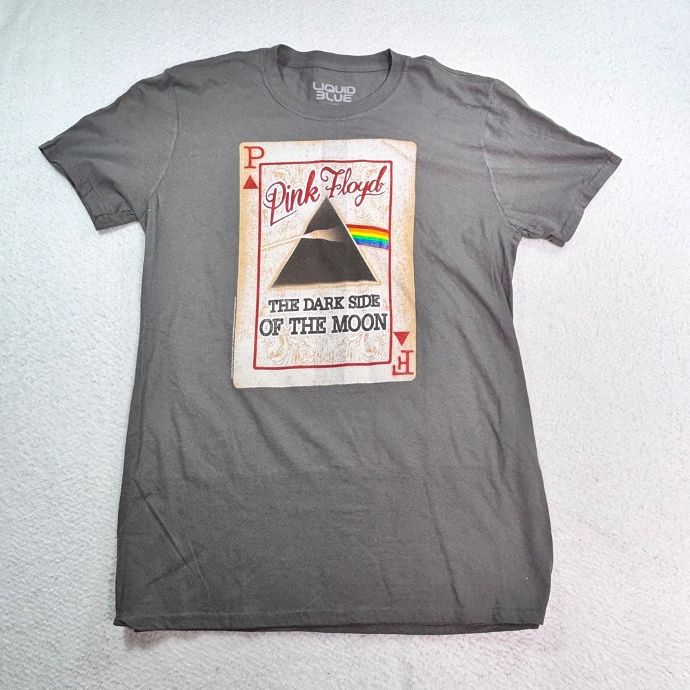 Liquid Blue Pink Floyd Dark Side of the Moon T-Shirt Medium Band Graphic Gray